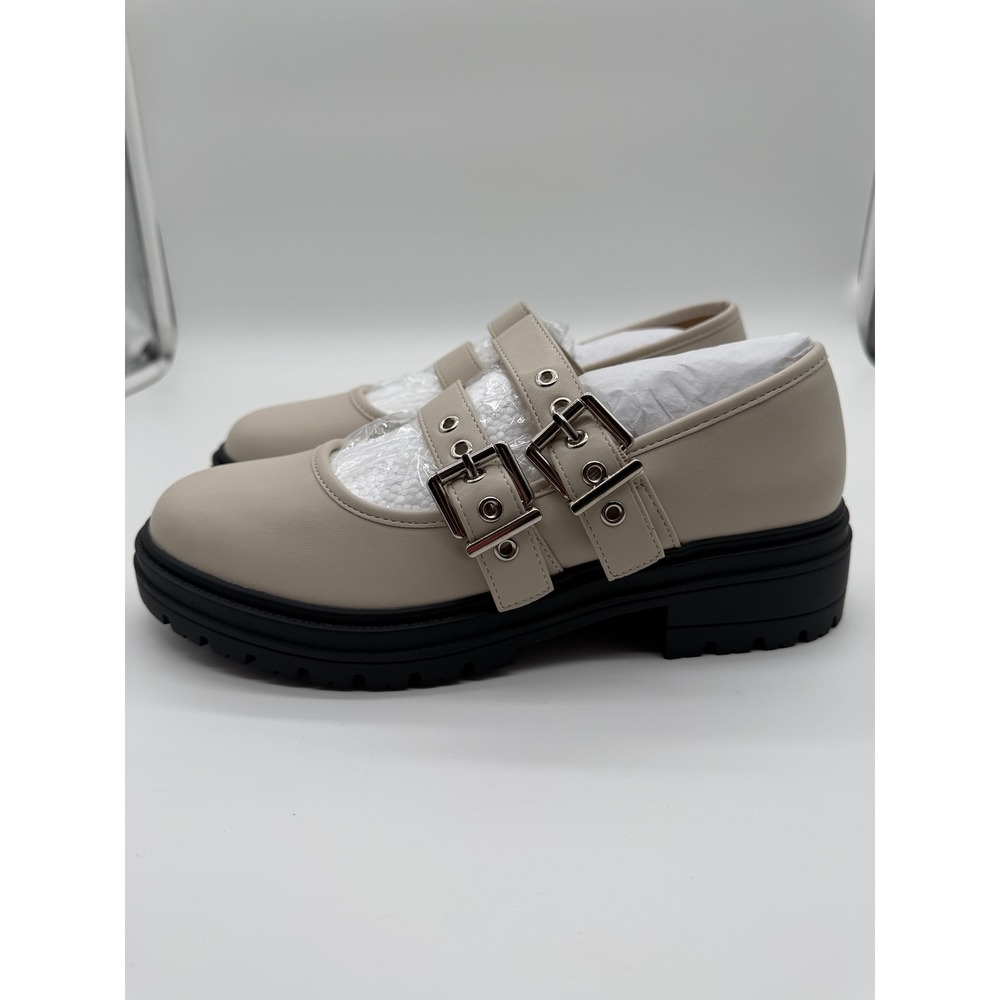 ZBY Coutgo Beige Double Strap Mary Jane Lug Sole Platform Shoes Cream Mens 7.5
